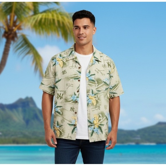 Lee Other - Vintage Lee Sport‎ New York Yankees Hawaiian Shirt Men's Size L Floral Tropical